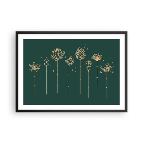 Poster in einem schwarzem Rahmen - Goldene Zeichnungen von Kräutern auf dunkelgrünem Hintergrund - 70x50cm - Familie ZIÓŁkowski - Moderne Wanddekoration für Wohnzimmer und Schlafzimmer ARTTOR