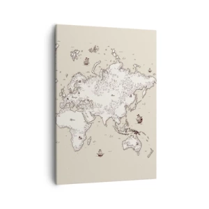 Bild auf Leinwand - Leinwandbild - Eine stilisierte Weltkarte in Beige- und Brauntönen. - 50x70cm - Reise um die Welt - Moderne Wanddekoration für Wohnzimmer und Schlafzimmer ARTTOR