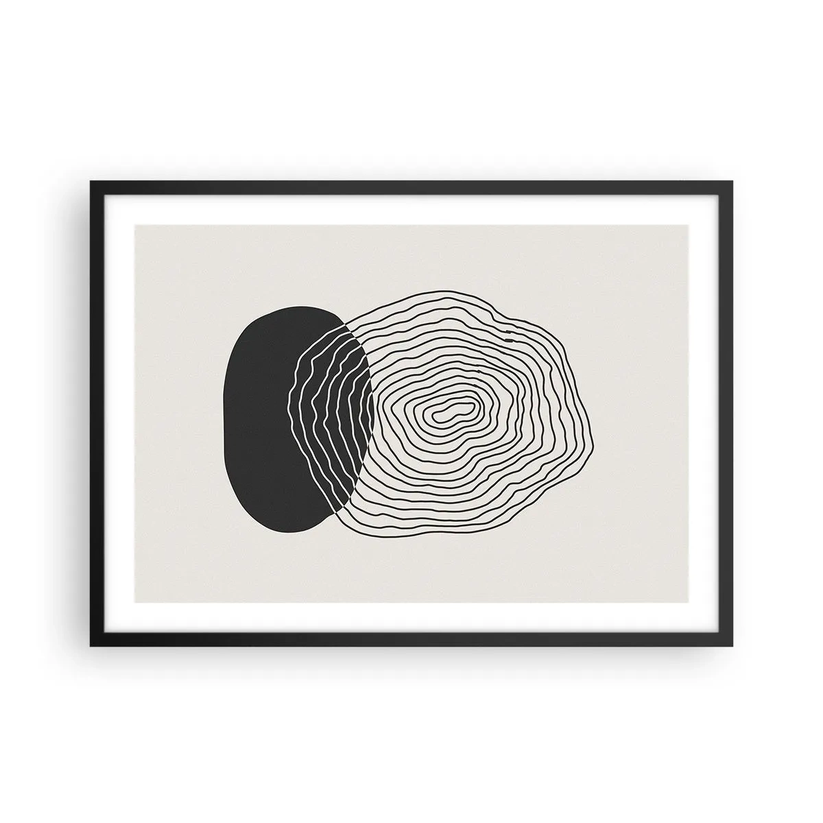 Poster in einem schwarzem Rahmen - Abstraktes Muster mit Linien und Formen in Schwarz und Weiß - 70x50cm - Dauer und Schwingung - Moderne Wanddekoration für Wohnzimmer und Schlafzimmer ARTTOR