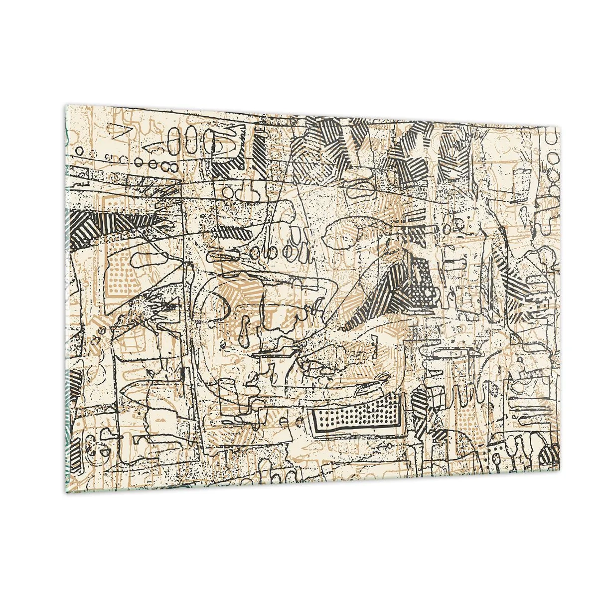 Glasbild - Bild auf glas - Eine komplexe abstrakte Struktur mit geometrischen und skizzenhaften Mustern. - 120x80cm - Es wartet darauf, entschlüsselt zu werden - Moderne Wanddekoration für Wohnzimmer und Schlafzimmer ARTTOR