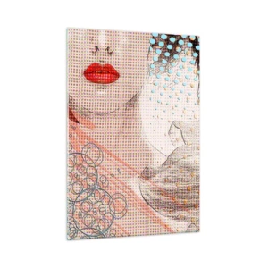 Glasbild - Bild auf glas - Illustration eines Frauenporträts mit einer Blume im Hintergrund im Pop-Art-Stil - 50x70cm - Comic-Heldin - Moderne Wanddekoration für Wohnzimmer und Schlafzimmer ARTTOR