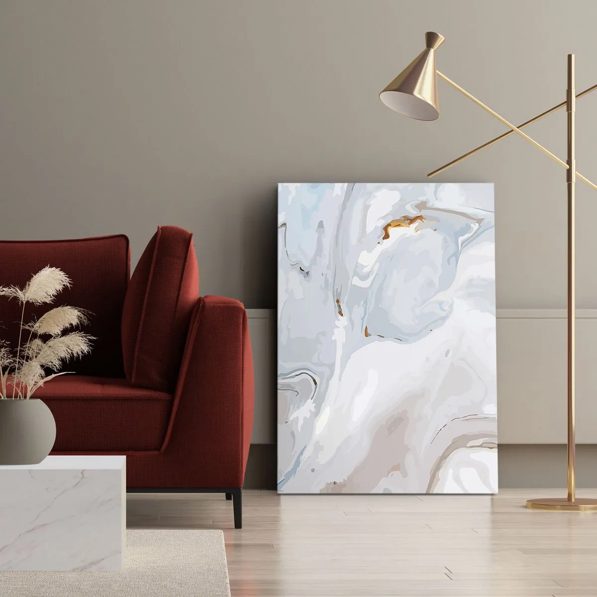 Bild auf Leinwand - Leinwandbild - Abstrakte Wellen in Blau- und Weißtönen - 80x120cm - Das Weiß wird erhoben - Moderne Wanddekoration für Wohnzimmer und Schlafzimmer ARTTOR