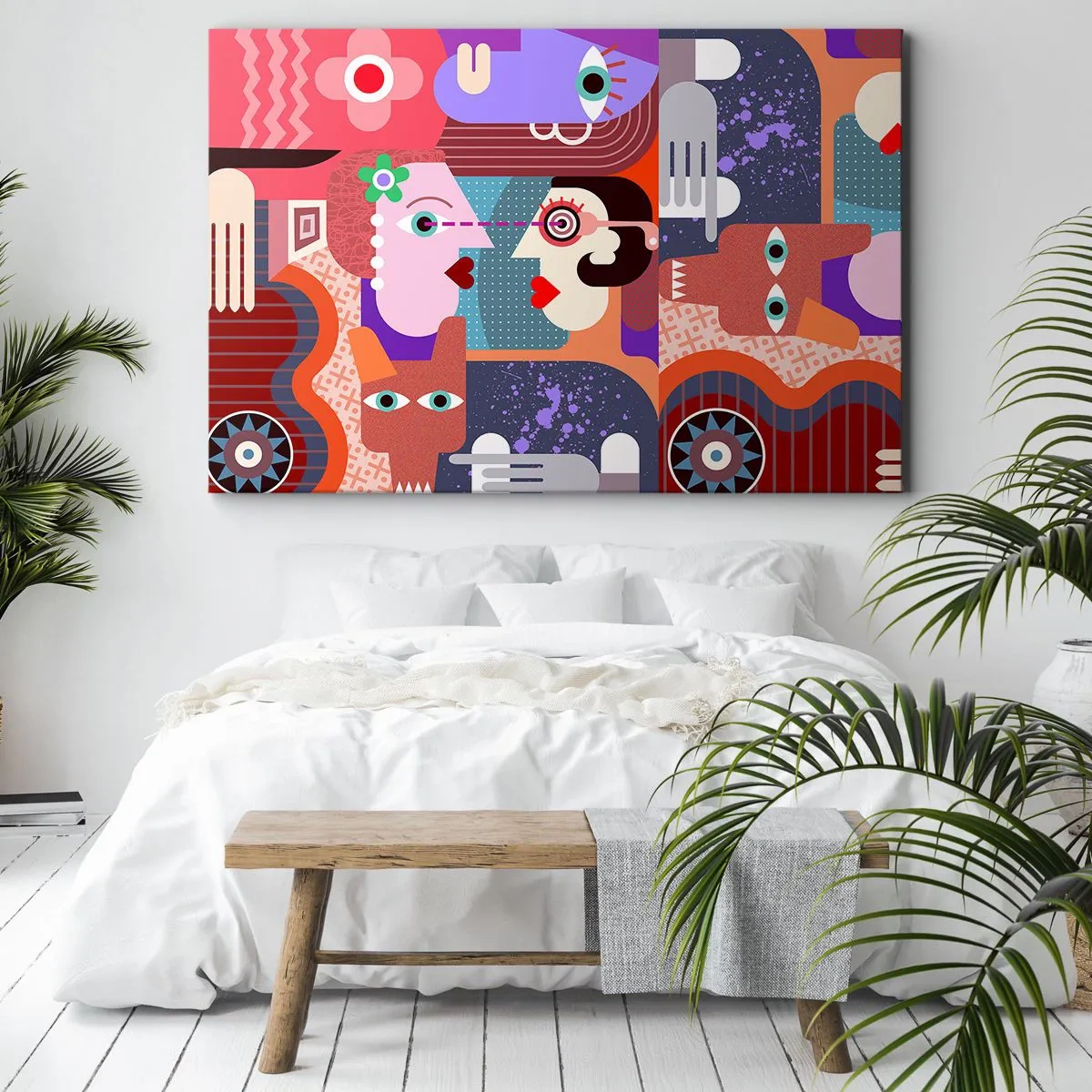 Bild auf Leinwand - Leinwandbild - Abstrakte Figuren in lebendigen Farben - 100x70cm - Augenhöhe - Moderne Wanddekoration für Wohnzimmer und Schlafzimmer ARTTOR