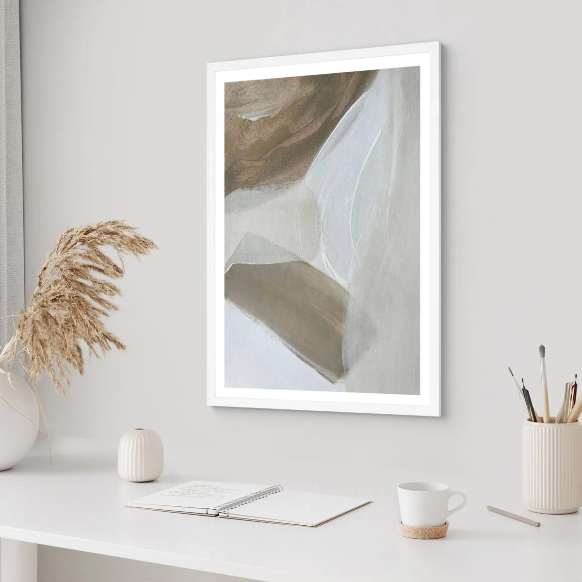 Poster in einem weißen Rahmen - Welle aus Weiß - 70x100 cm