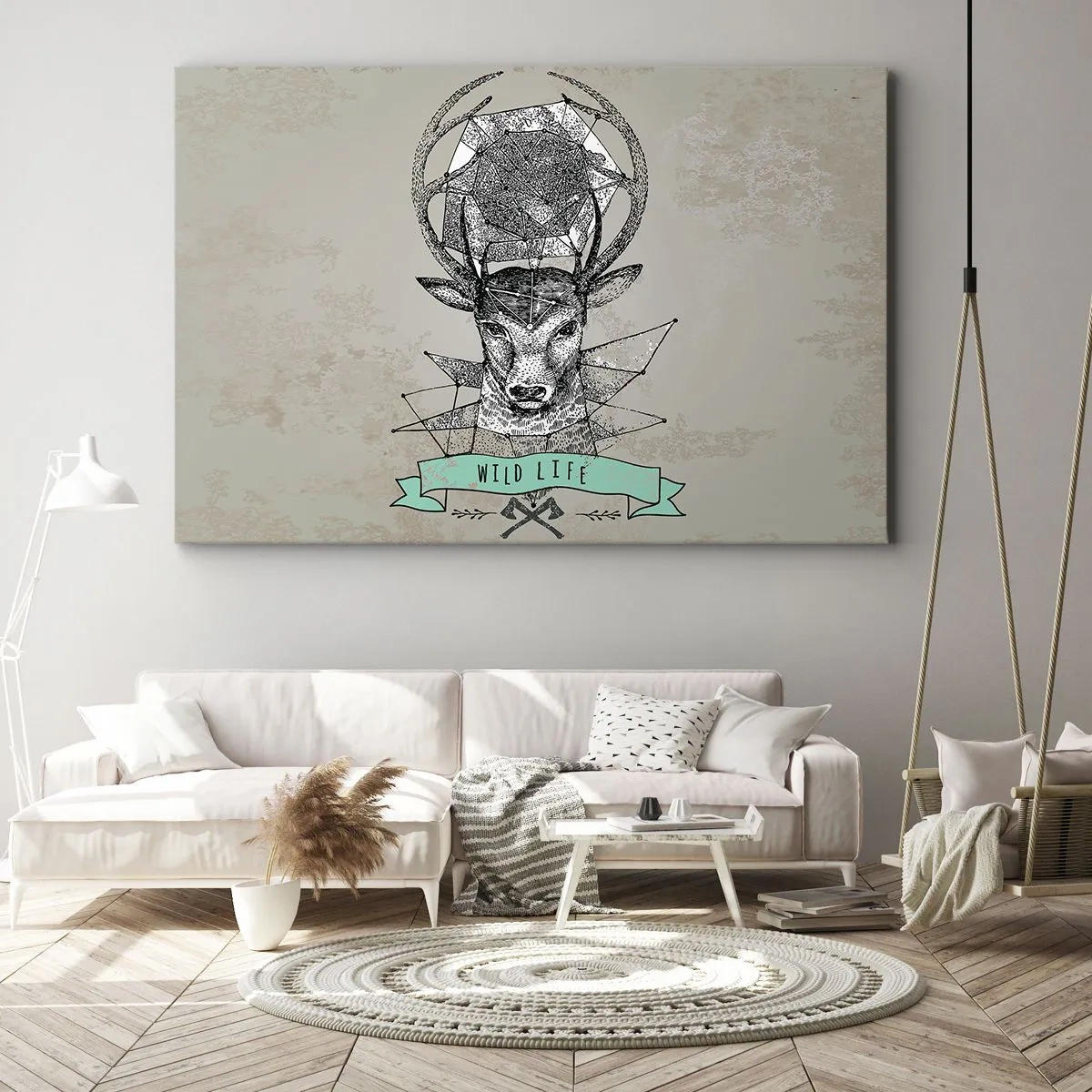 Bild auf Leinwand - Leinwandbild - Hirschgeometrie im Vintage-Stil mit Wild Life-Schriftzug - 70x50cm - St. sehen Hubertus - Moderne Wanddekoration für Wohnzimmer und Schlafzimmer ARTTOR