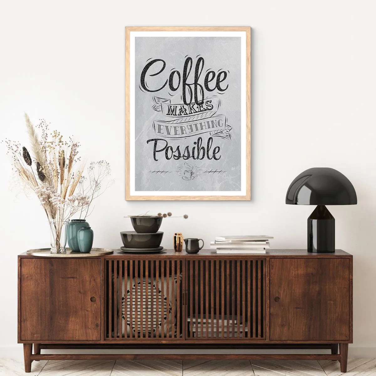 Poster in einem Rahmen aus heller Eiche - Wie kann man Kaffee nicht lieben? - 50x70 cm