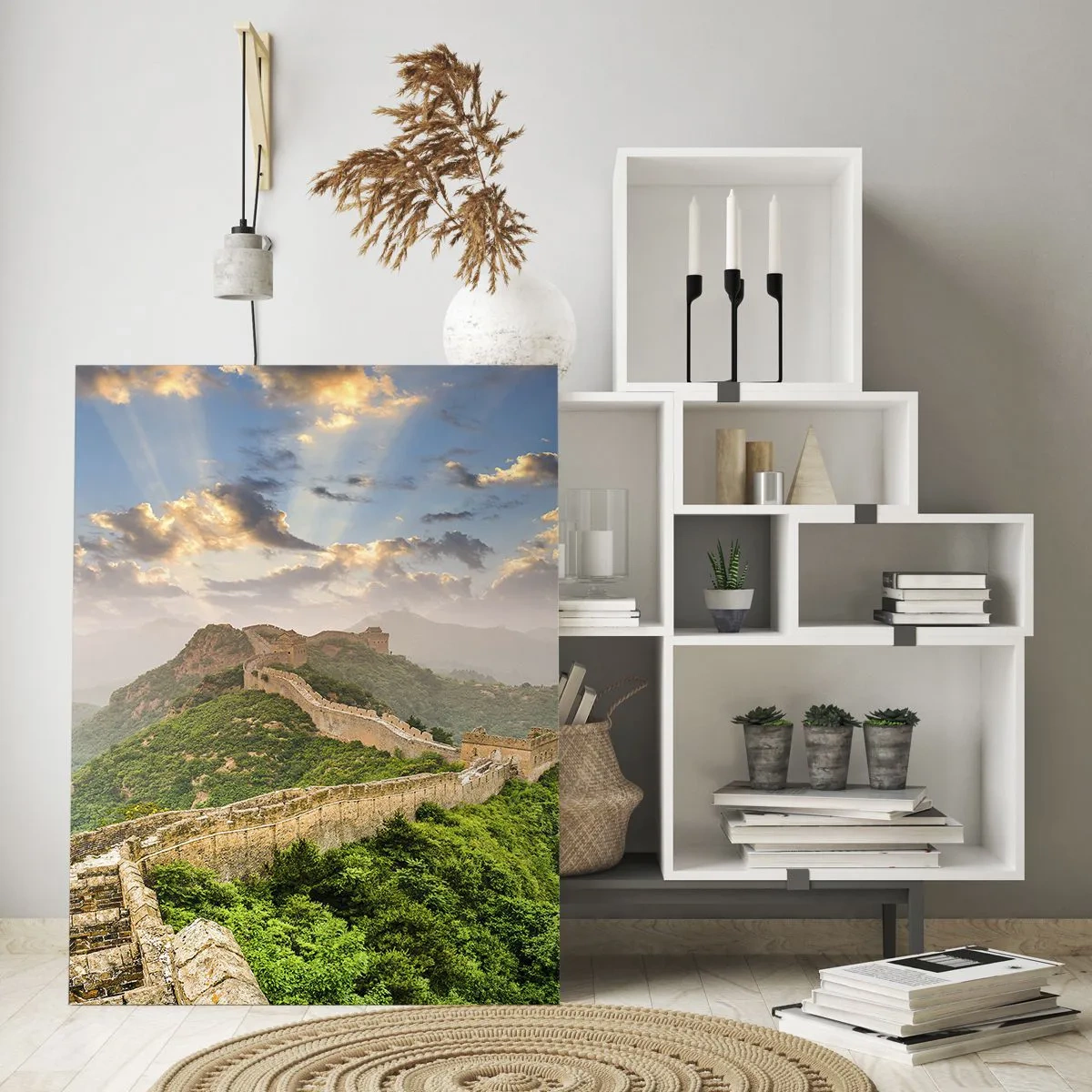 Glasbild - Bild auf glas - Die Chinesische Mauer im Sonnenlicht in einer malerischen Landschaft - 80x120cm - Ewige Größe - Moderne Wanddekoration für Wohnzimmer und Schlafzimmer ARTTOR