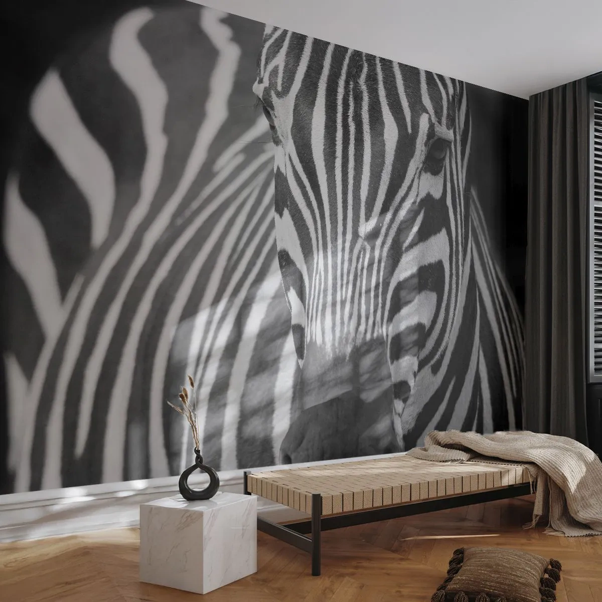 Fototapete Premium Canvas - Die Welt ist schwarz und weiß - Tiere, Rippen, Schwarz und weiß - 250x175 cm