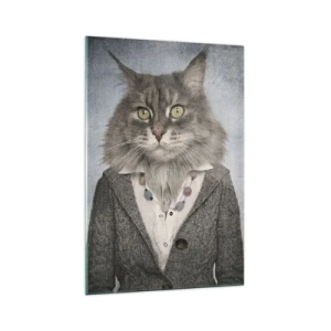 Glasbild - Bild auf glas - Ein Triptychon mit Tierfiguren in eleganter Kleidung vor stilisiertem Hintergrund - 70x100cm - Pelze sind wieder in Mode - Moderne Wanddekoration für Wohnzimmer und Schlafzimmer ARTTOR