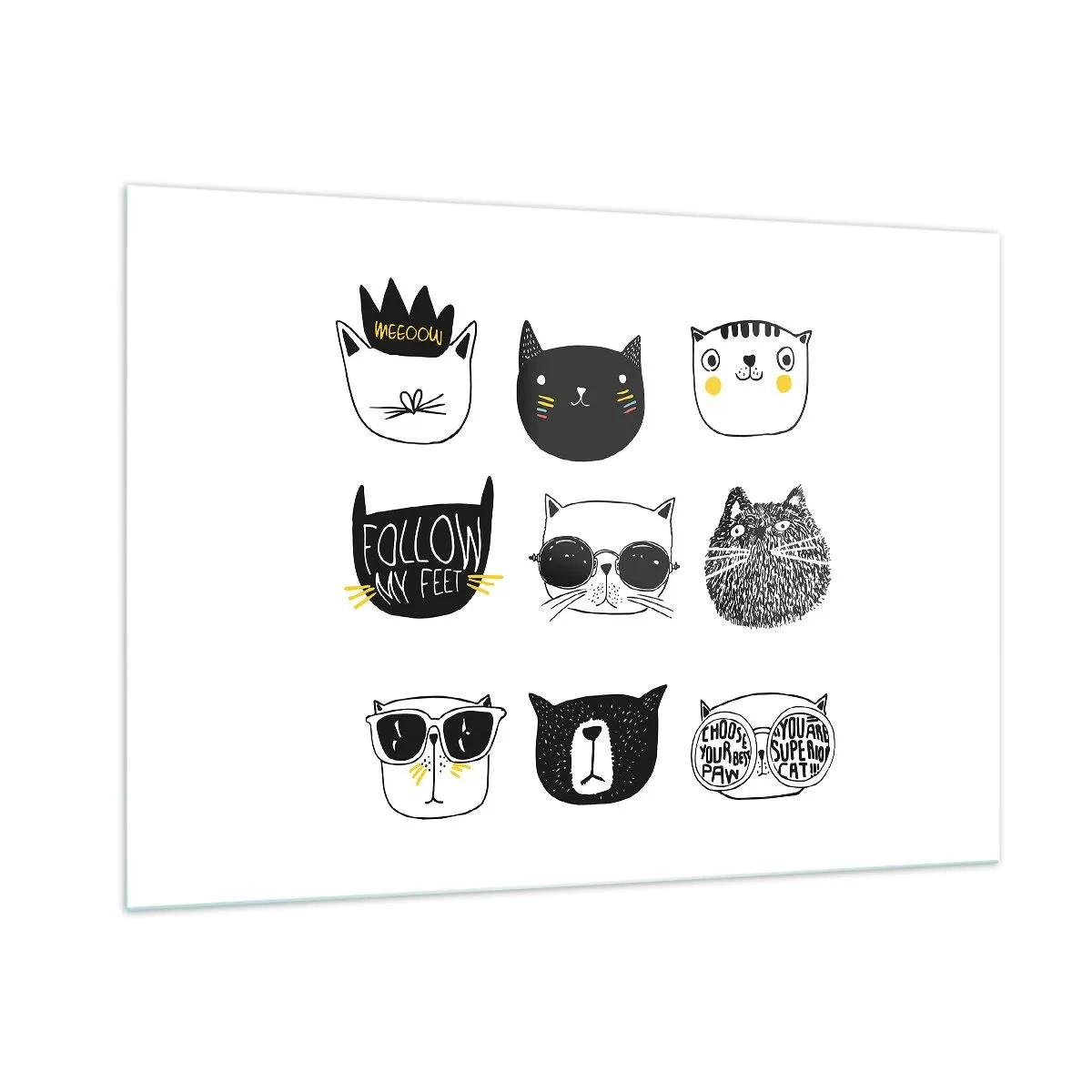 Glasbild - Bild auf glas - Illustrationen von entzückenden Katzen im minimalistischen Stil - 100x70cm - Jeder andere - Moderne Wanddekoration für Wohnzimmer und Schlafzimmer ARTTOR
