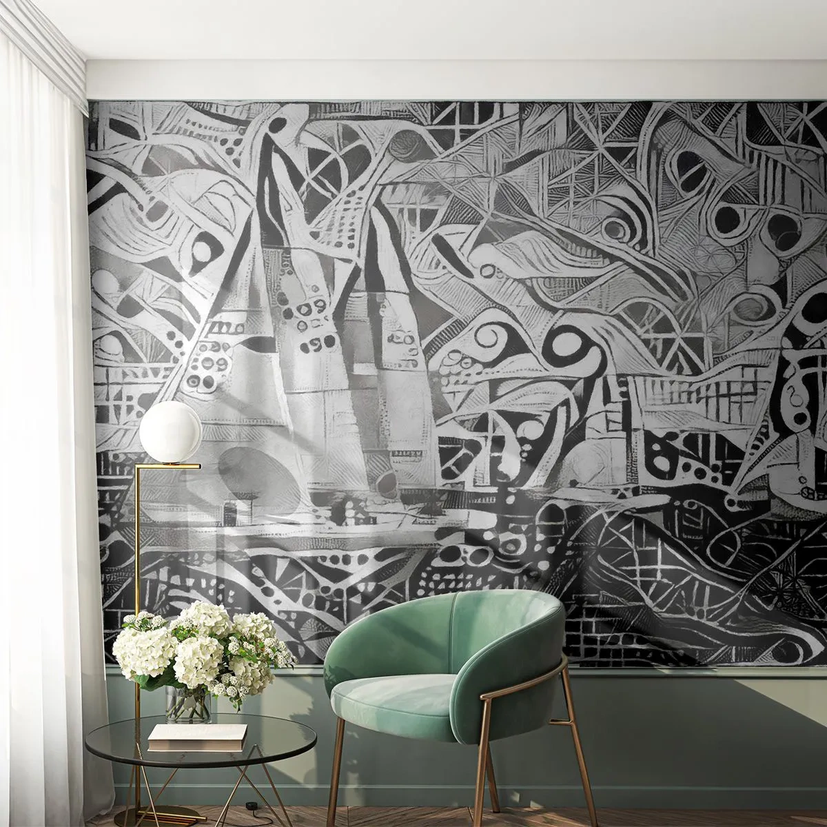 Fototapete Premium Sand - Abstraktes Segeln in Schwarz und Weiß - 100x70cm - Zwischen den Wellen - Moderne Wanddekoration für Wohnzimmer und Schlafzimmer ARTTOR