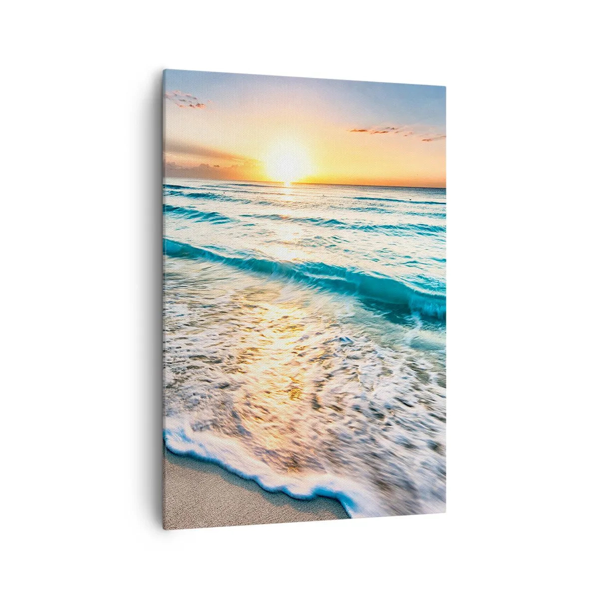 Bild auf Leinwand - Leinwandbild - Sonnenaufgang über einem ruhigen Strand mit Wellen - 70x100cm - Ein Blick lohnt sich - Moderne Wanddekoration für Wohnzimmer und Schlafzimmer ARTTOR