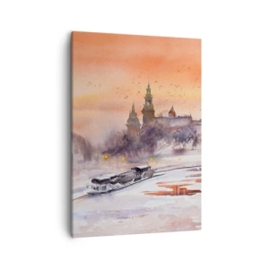 Bild auf Leinwand - Leinwandbild - Sonnenuntergang über dem Schloss in einer Winterlandschaft - 50x70cm - Königlicher Sonnenuntergang - Moderne Wanddekoration für Wohnzimmer und Schlafzimmer ARTTOR
