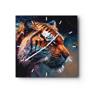 Wanduhr - Glasuhr - Portrait eines Tigers in dynamischen, abstrakten Farben - 30x30cm - Wilde Schönheit - Moderne Wanddekoration für Wohnzimmer und Schlafzimmer ARTTOR