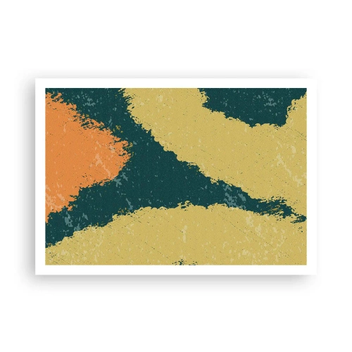 Poster - Abstrakte Flecken in erdigen und grünen Farben - 100x70cm - Abstraktion – langsame Bewegung - Moderne Wanddekoration für Wohnzimmer und Schlafzimmer ARTTOR