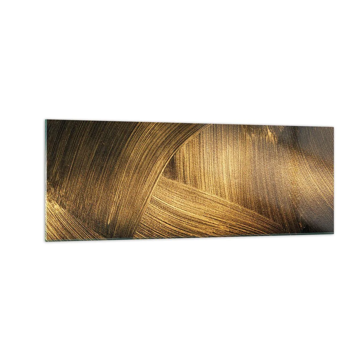 Glasbild - Bild auf glas - Goldene abstrakte Pinselstriche - 140x50cm - In einem goldenen Labyrinth - Moderne Wanddekoration für Wohnzimmer und Schlafzimmer ARTTOR