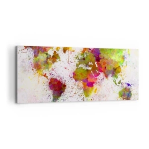 Bild auf Leinwand - Leinwandbild - Eine farbenfrohe Weltkarte im abstrakten Stil - 120x50cm - Irgendwie ist es gleich geworden - Moderne Wanddekoration für Wohnzimmer und Schlafzimmer ARTTOR
