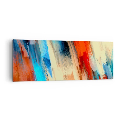 Bild auf Leinwand - Leinwandbild - Abstrakter Pinselstrich in Blau- und Orangetönen - 140x50cm - Eine Kaskade von Farben - Moderne Wanddekoration für Wohnzimmer und Schlafzimmer ARTTOR