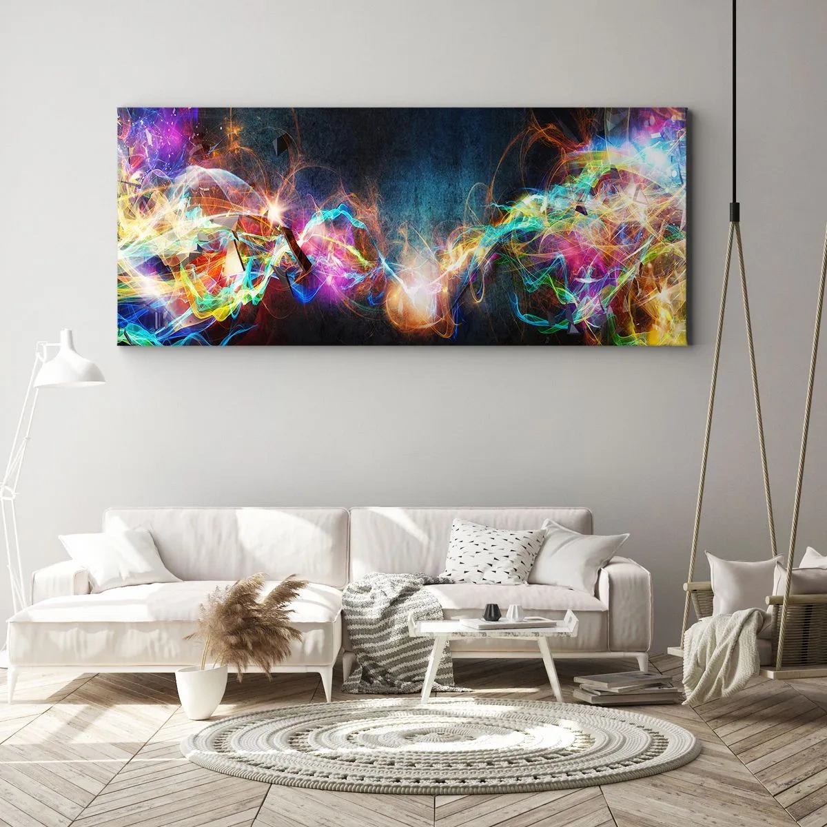 Bild auf Leinwand - Leinwandbild - Freudig gegen die Dunkelheit - 90x30 cm