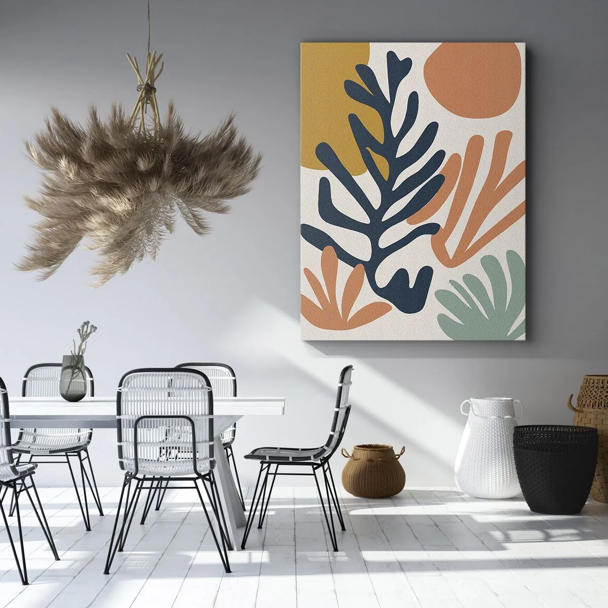 Bild auf Leinwand - Leinwandbild - Bunte Blätter im abstrakten Stil - 50x70cm - Korallenmeere - Moderne Wanddekoration für Wohnzimmer und Schlafzimmer ARTTOR
