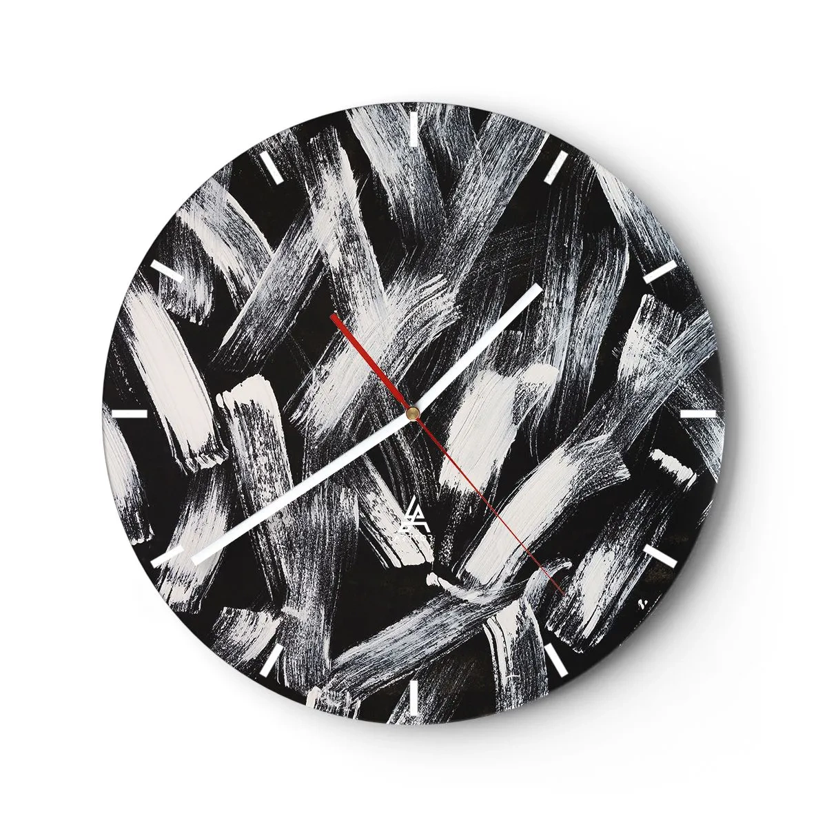 Wanduhr - Glasuhr - Weiße Pinselstriche auf schwarzem Hintergrund im Industriestil - 30x30cm - Abstraktion im industriellen Geist - Moderne Wanddekoration für Wohnzimmer, Küche und Schlafzimmer ARTTOR