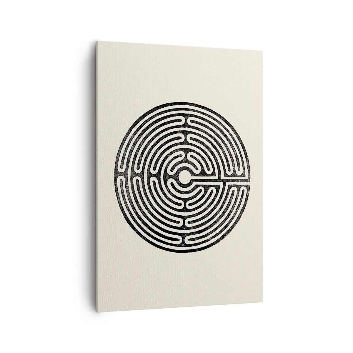 Bild auf Leinwand - Leinwandbild - Schwarz-weißes kreisförmiges Labyrinth auf hellem Hintergrund - 70x100cm - Geheimnisvolle Ordnung - Moderne Wanddekoration für Wohnzimmer und Schlafzimmer ARTTOR