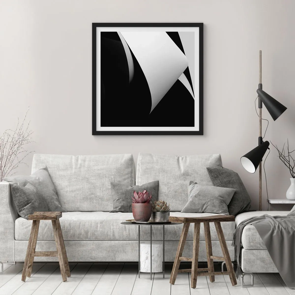 Poster in einem schwarzem Rahmen - Lichtflächen aus der Schattentiefe - 30x30 cm