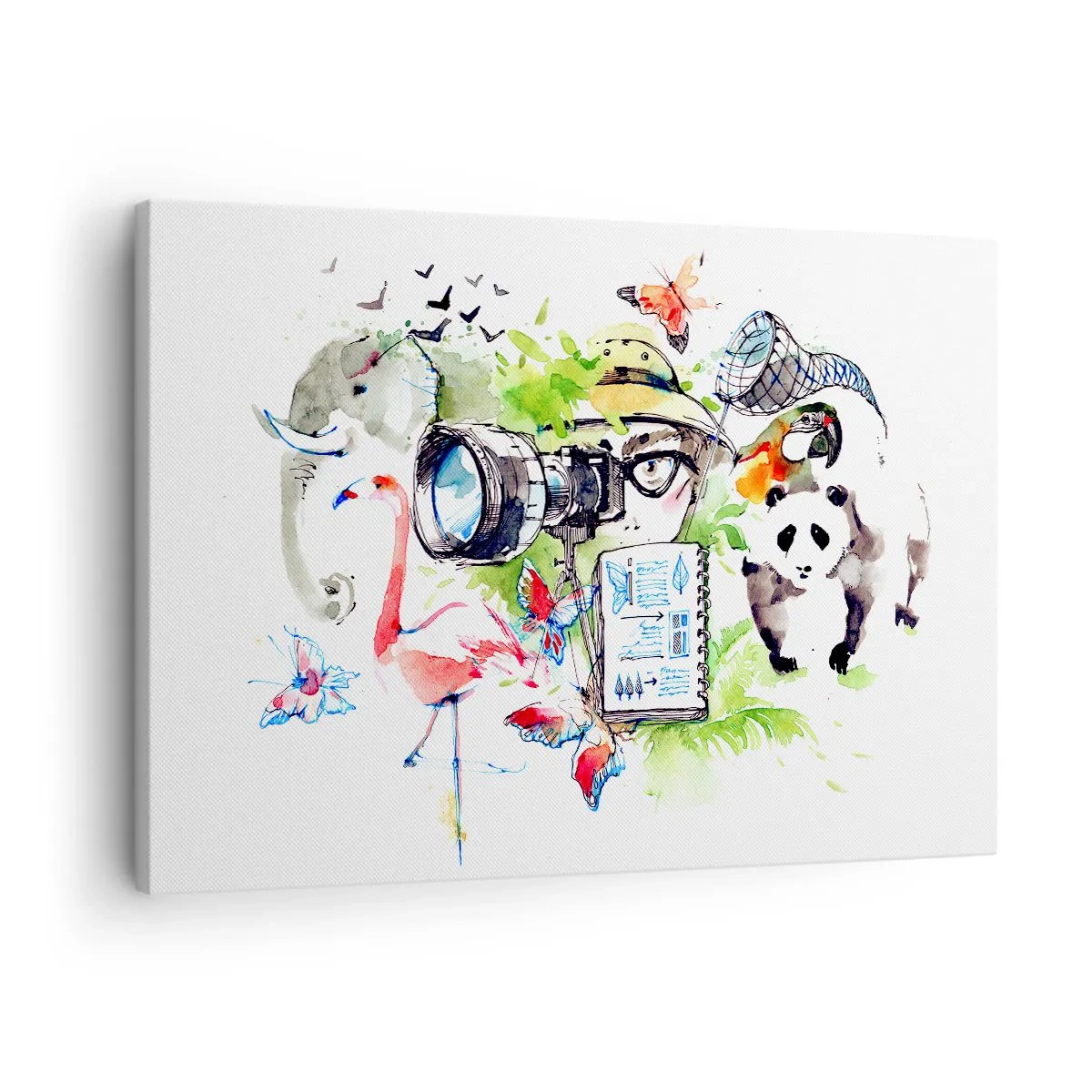 Bild auf Leinwand - Leinwandbild - Bunte Grafiken mit Natur- und Safari-Themen - 70x50cm - In der Linse eines Reisenden - Moderne Wanddekoration für Wohnzimmer und Schlafzimmer ARTTOR