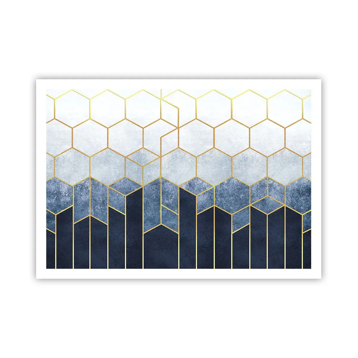 Poster - Geometrisches Muster in Gold- und Marineblautönen - 100x70cm - Komposition im synkopischen Rhythmus - Moderne Wanddekoration für Wohnzimmer und Schlafzimmer ARTTOR
