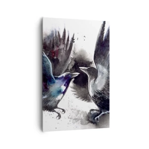 Bild auf Leinwand - Leinwandbild - Künstlerische Raben in einer dynamischen Aquarellkomposition - 80x120cm - Rabe zum Raben ... - Moderne Wanddekoration für Wohnzimmer und Schlafzimmer ARTTOR
