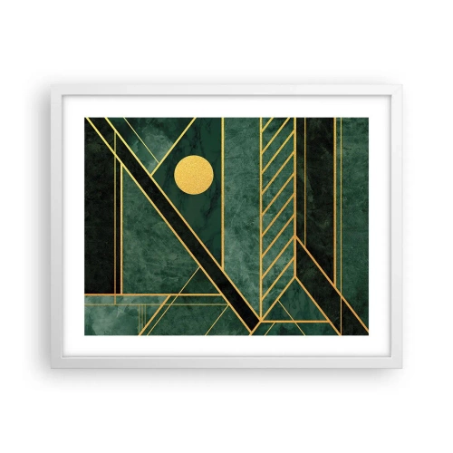 Poster in einem weißen Rahmen - Dynamik von Gold und Azurblau - 50x40 cm
