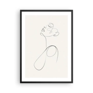 Poster in einem schwarzem Rahmen - Eine minimalistische Linie, die die Silhouette einer Frau kreiert - 50x70cm - Versunken in Träumen - Moderne Wanddekoration für Wohnzimmer und Schlafzimmer ARTTOR