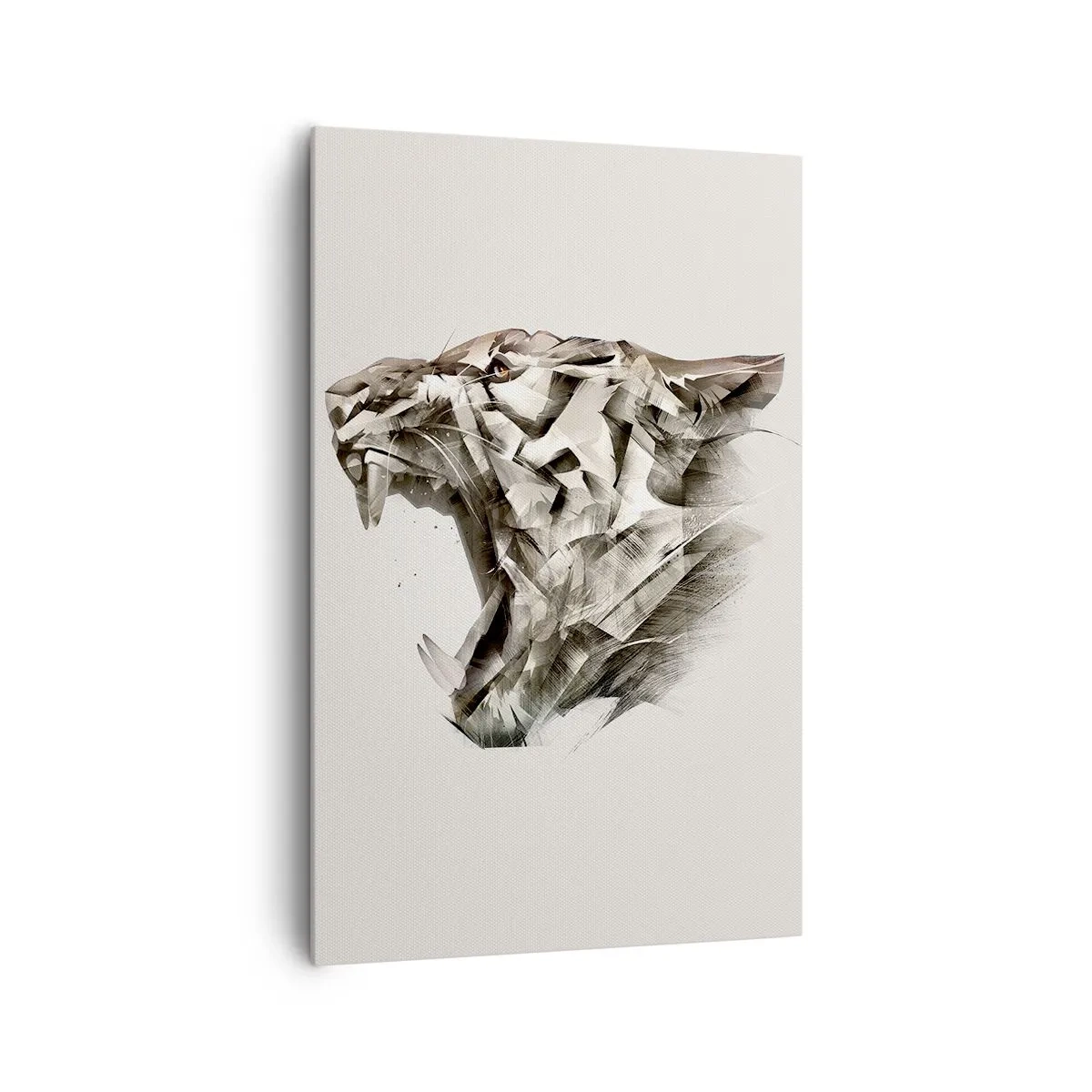 Bild auf Leinwand - Leinwandbild - Abstraktes Bild eines Tigers in Beigetönen - 80x120cm - Du weißt schon wer das Sagen hat - Moderne Wanddekoration für Wohnzimmer und Schlafzimmer ARTTOR