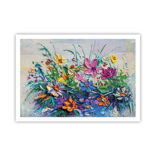 Poster - Ein bunter Blumenstrauß, gemalt in der Impasto-Technik - 100x70cm - Überhaupt kein Stillleben - Moderne Wanddekoration für Wohnzimmer und Schlafzimmer ARTTOR