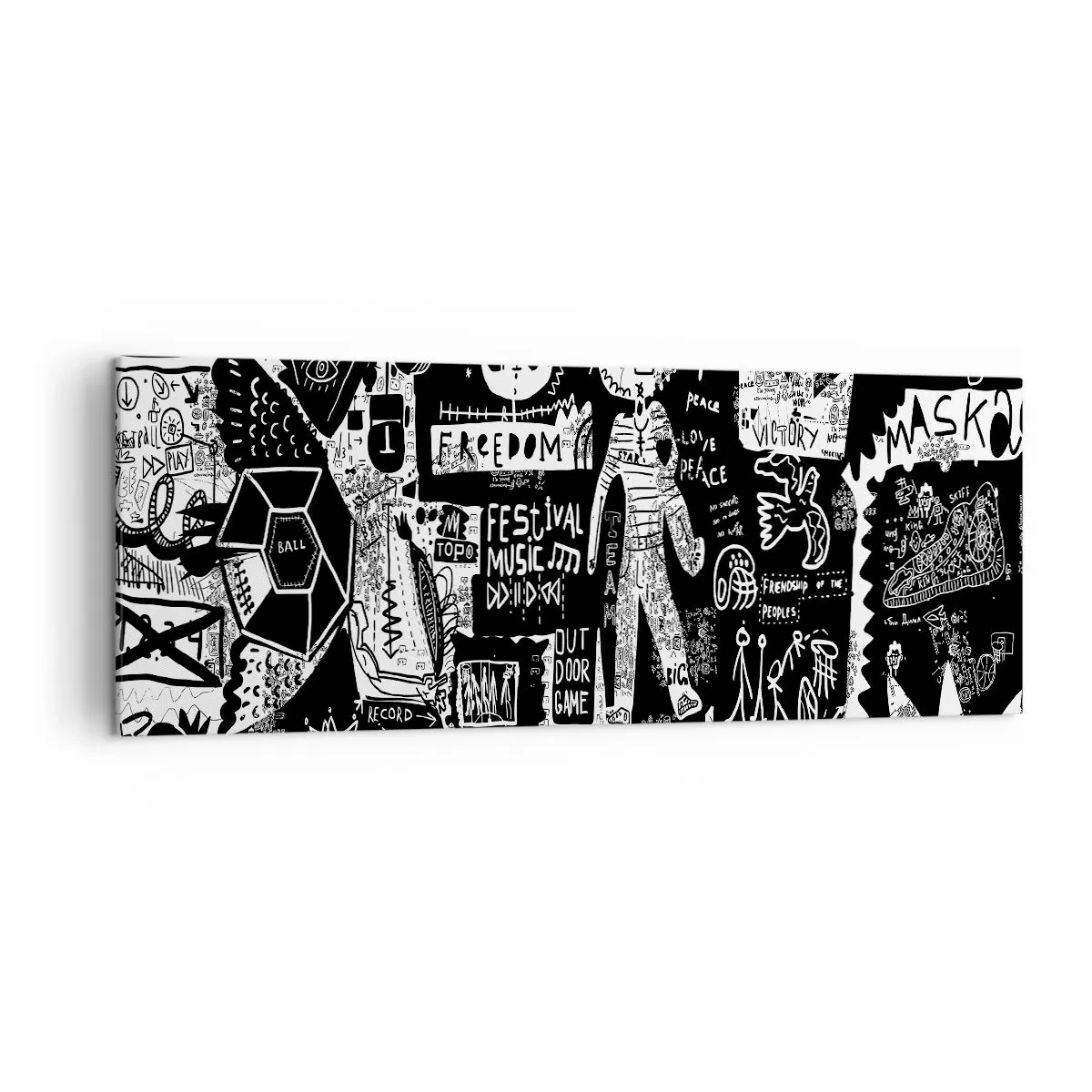 Bild auf Leinwand - Leinwandbild - Von der Straßenkunst inspirierte Schwarz-Weiß-Collage - 140x50cm - Spirituelle Jugend des Gesetzes und der Freude - Moderne Wanddekoration für Wohnzimmer und Schlafzimmer ARTTOR