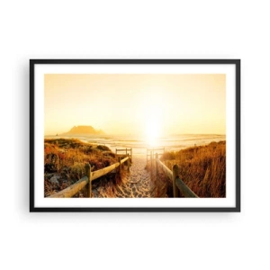Poster in einem schwarzem Rahmen - Weg zum Strand bei goldenem Sonnenuntergang - 70x50cm - Über die Düne, der Sonne entgegen - Moderne Wanddekoration für Wohnzimmer und Schlafzimmer ARTTOR