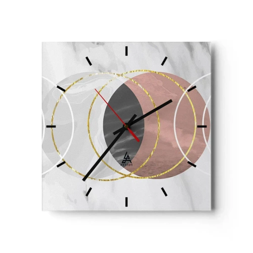 Wanduhr - Glasuhr - Abstrakte geometrische Komposition mit Kreisen und metallischen Details - 30x30cm - Musik der Sphären - Moderne Wanddekoration für Wohnzimmer und Schlafzimmer ARTTOR