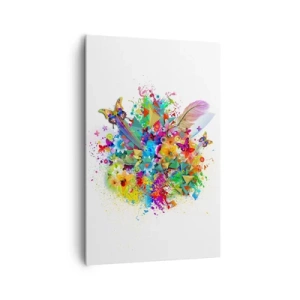 Bild auf Leinwand - Leinwandbild - Farbenfrohes Motiv mit Blumen und Schmetterlingen - 80x120cm - Ein Strauß Freude - Moderne Wanddekoration für Wohnzimmer und Schlafzimmer ARTTOR