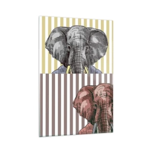Glasbild - Bild auf glas - Ein Elefant im Anzug vor einem Hintergrund aus beigen Streifen - 80x120cm - Von Natur aus elegant - Moderne Wanddekoration für Wohnzimmer und Schlafzimmer ARTTOR