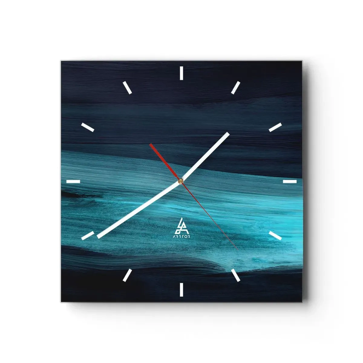 Wanduhr - Glasuhr - Dezente abstrakte Wellen in dunklen Blautönen - 30x30cm - Gehen Sie mit dem Strom - Moderne Wanddekoration für Wohnzimmer und Schlafzimmer ARTTOR