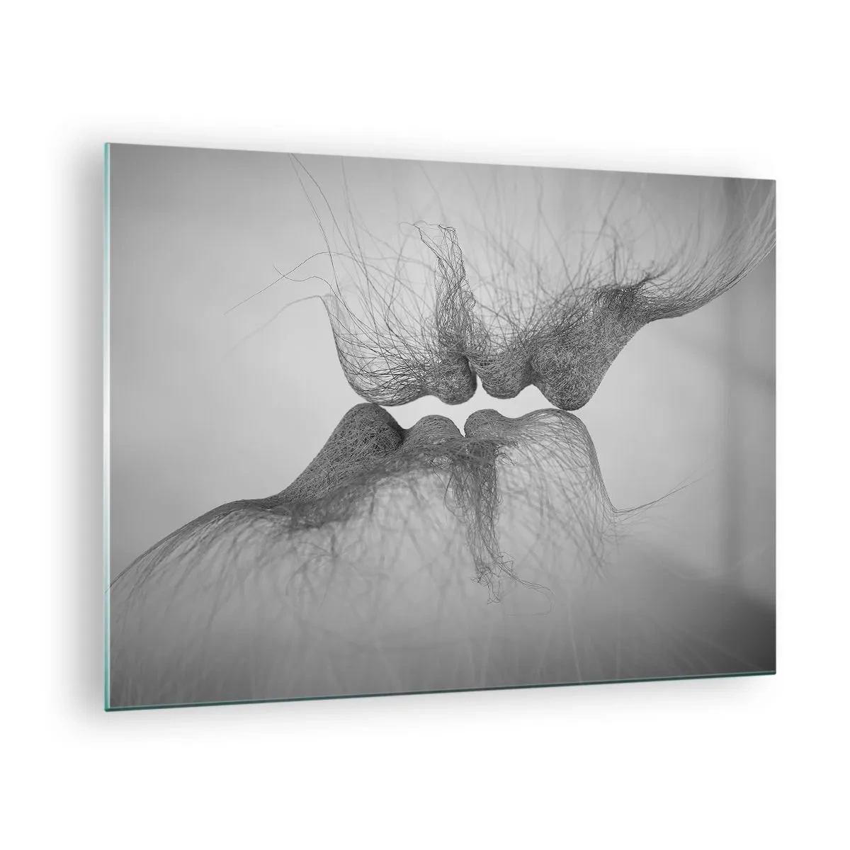 Glasbild - Bild auf glas - Abstrakter Kuss in Schwarz und Weiß - 70x50cm - Kuss des Windes - Moderne Wanddekoration für Wohnzimmer und Schlafzimmer ARTTOR