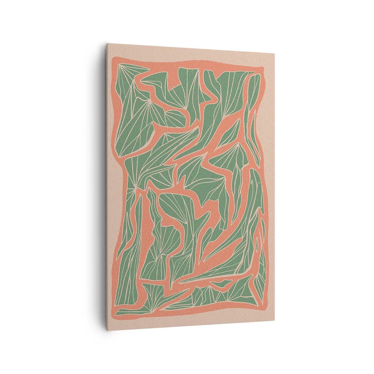 Bild auf Leinwand - Leinwandbild - Ein Pflanzenmuster in Grün- und Orangetönen - 80x120cm - Kampf zwischen Korallen und Grün - Moderne Wanddekoration für Wohnzimmer und Schlafzimmer ARTTOR