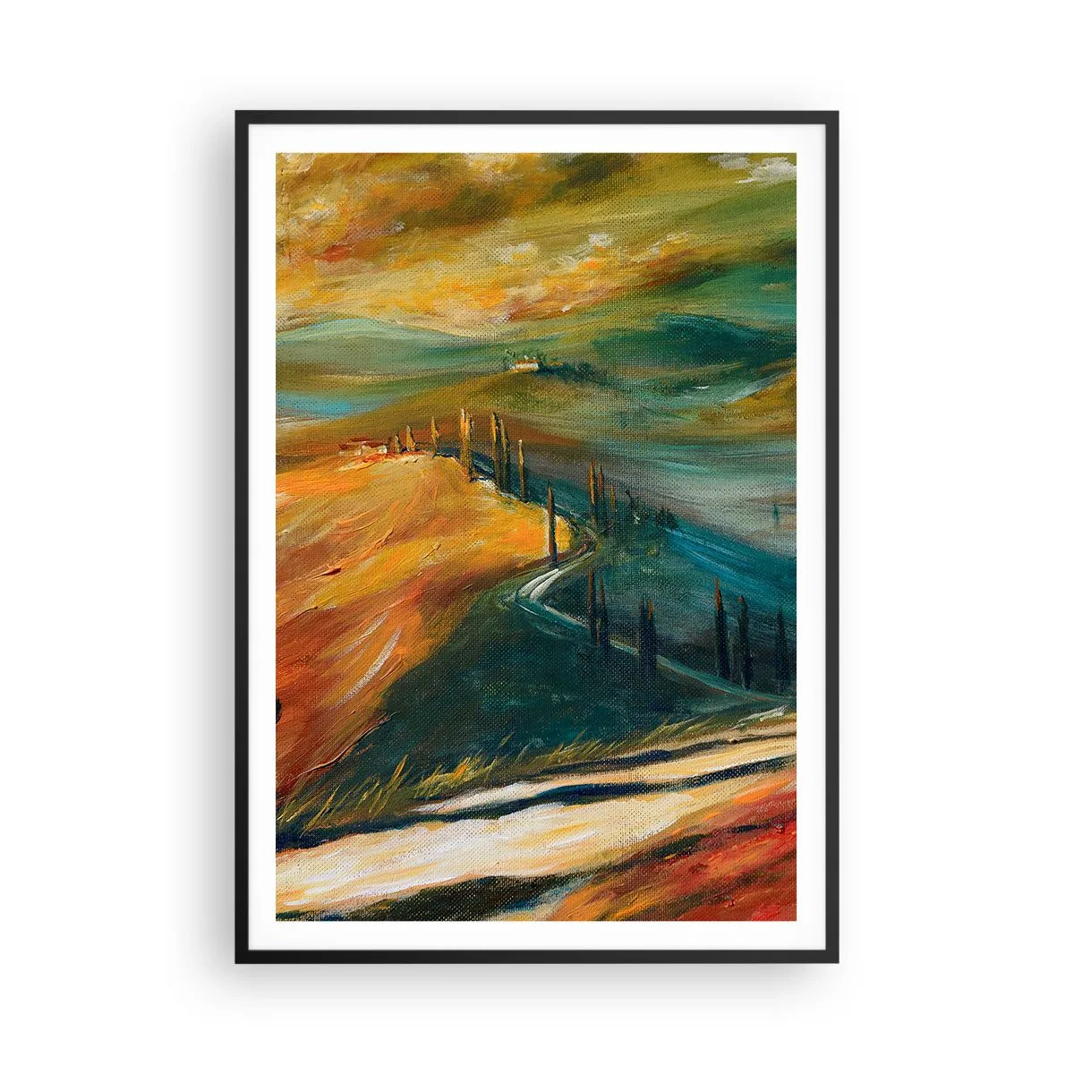 Poster in einem schwarzem Rahmen - Toskanische Landschaft - 70x100 cm