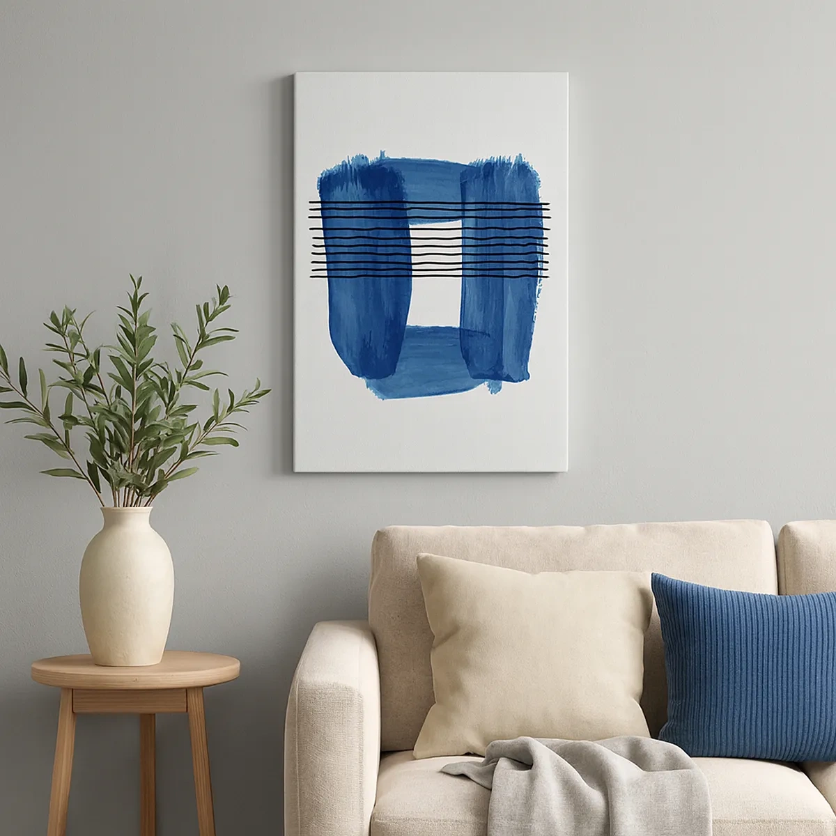 Bild auf Leinwand - Leinwandbild - Abstraktes Muster in Blautönen mit schwarzen Linien - 50x70cm - Blaue und schwarze Komposition - Moderne Wanddekoration für Wohnzimmer und Schlafzimmer ARTTOR