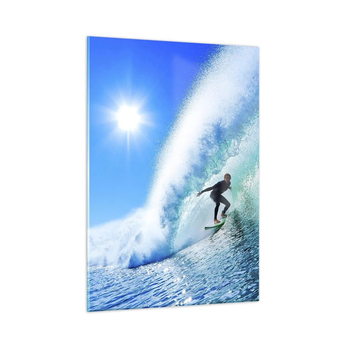 Glasbild - Bild auf glas - Surfer auf einer Welle an einem sonnigen Tag - 50x70cm - Durch das große Blau - Moderne Wanddekoration für Wohnzimmer und Schlafzimmer ARTTOR