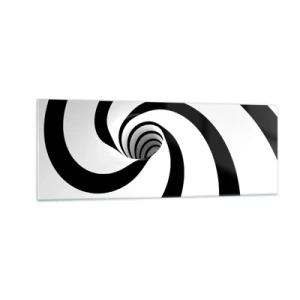 Glasbild - Bild auf glas - Abstrakte schwarz-weiße Spirale mit Wirbeleffekt - 140x50cm - Dem Wirbel nachgeben? - Moderne Wanddekoration für Wohnzimmer und Schlafzimmer ARTTOR