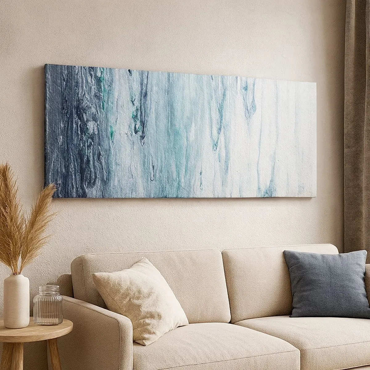 Bild auf Leinwand - Leinwandbild - Blaue Eiszapfen - 100x40 cm