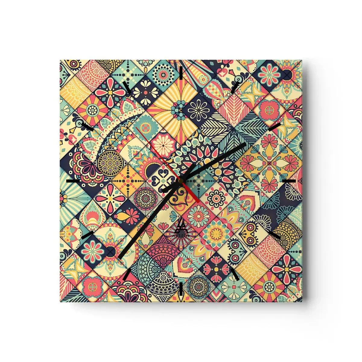 Wanduhr - Glasuhr - Bunte geometrische Muster, inspiriert vom marokkanischen Stil - 30x30cm - marokkanische Atmosphäre - Moderne Wanddekoration für Wohnzimmer und Schlafzimmer ARTTOR