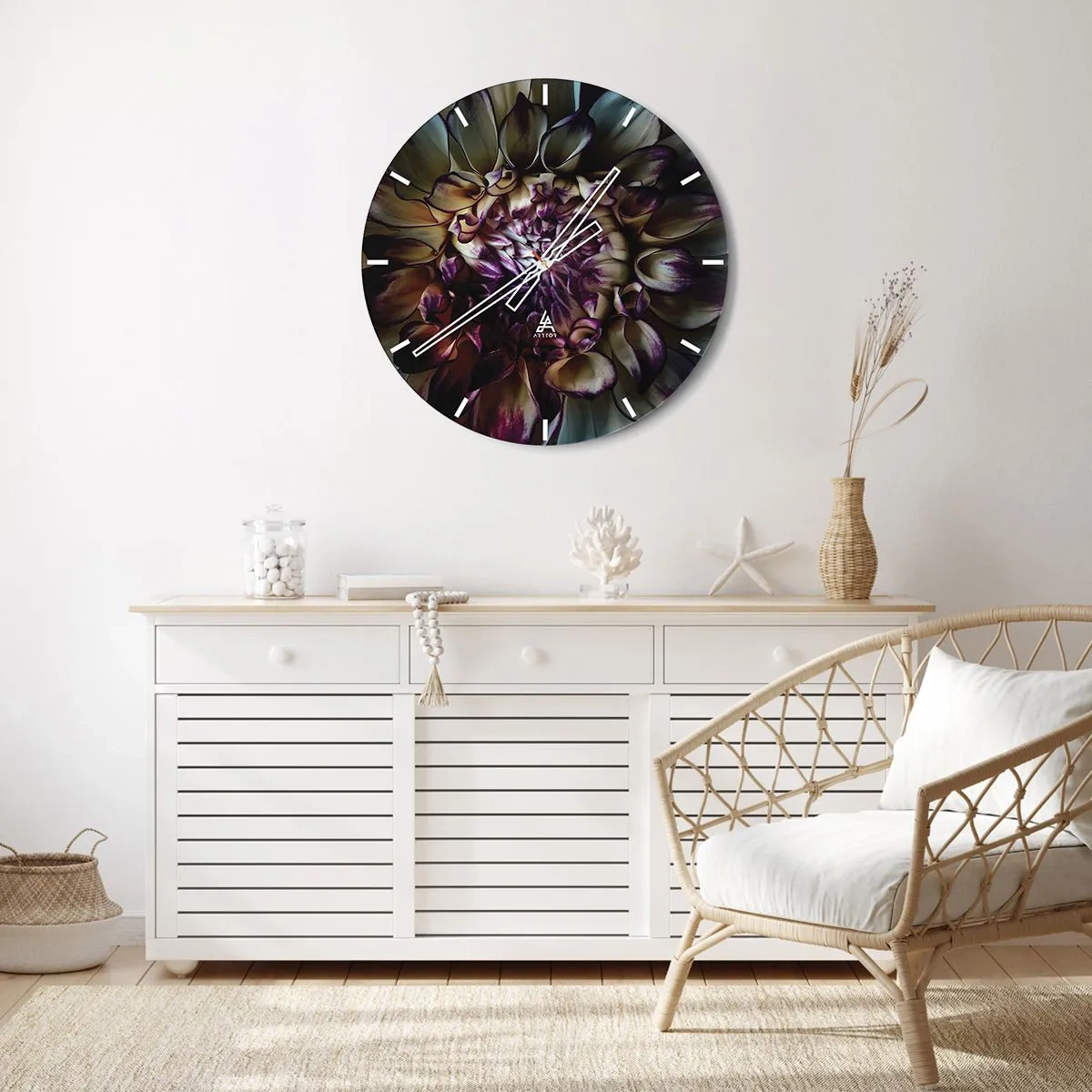 Wanduhr - Glasuhr - Nahaufnahme von Blütenblättern in dunklen Farbtönen - 30x30cm - Die Blütezeit der Jugend - Moderne Wanddekoration für Wohnzimmer, Küche und Schlafzimmer ARTTOR