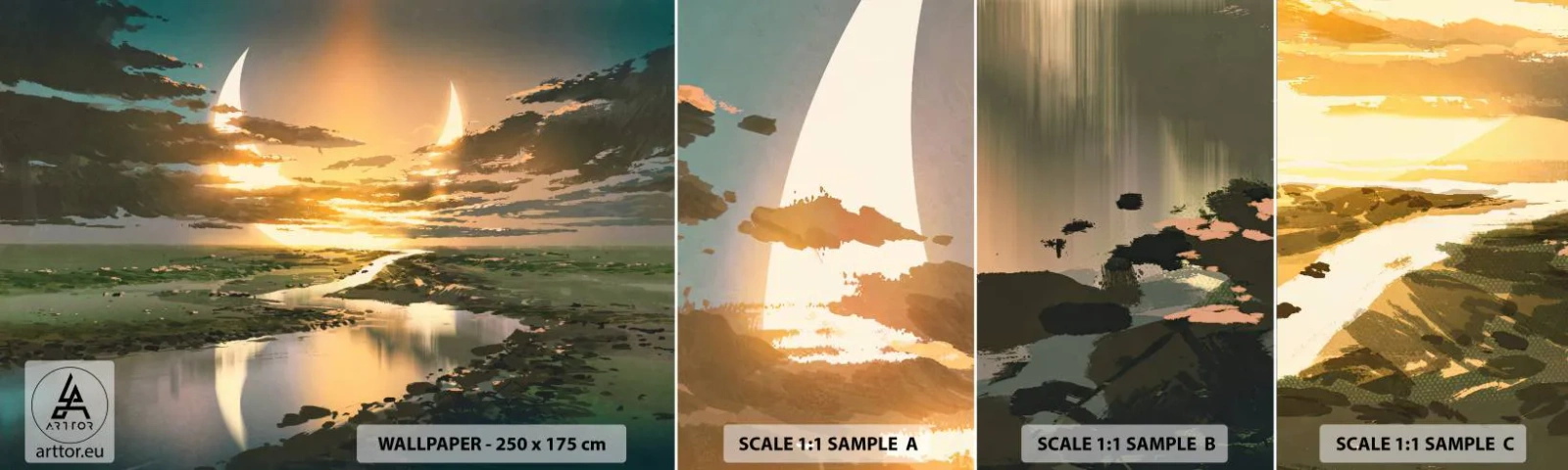 Fototapeten Muster Selbstklebend Deluxe Sticker - Irgendwo in einer weit, weit entfernten Galaxie - Landschaft, Mond, Fantasie - 100x30 cm